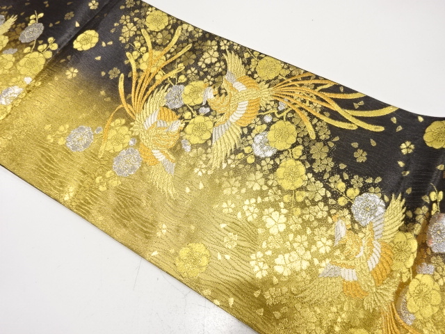 JAPANESE FUKURO OBI FOR FURISODE / WOVEN SAKURA & UME